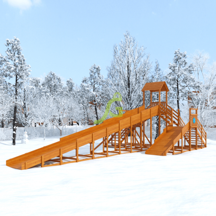 Горка для тюбингов Snow Fox IgraGrad, 12 и 4 метра с двумя скатами и двумя лестницами 