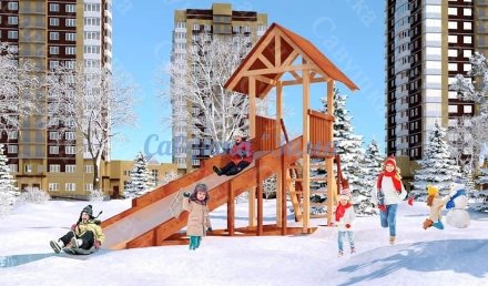 Зимняя деревянная игровая горка Савушка Зима-5 